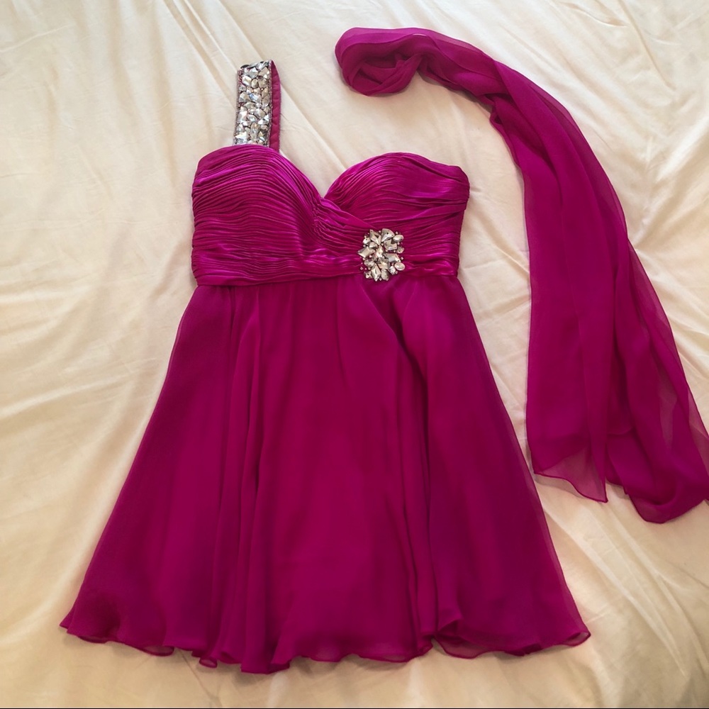 Sherri Hill Short Pink Embellished Formal Dress